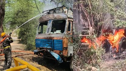 Massive fire breaks out in truck parked in front of police outpost