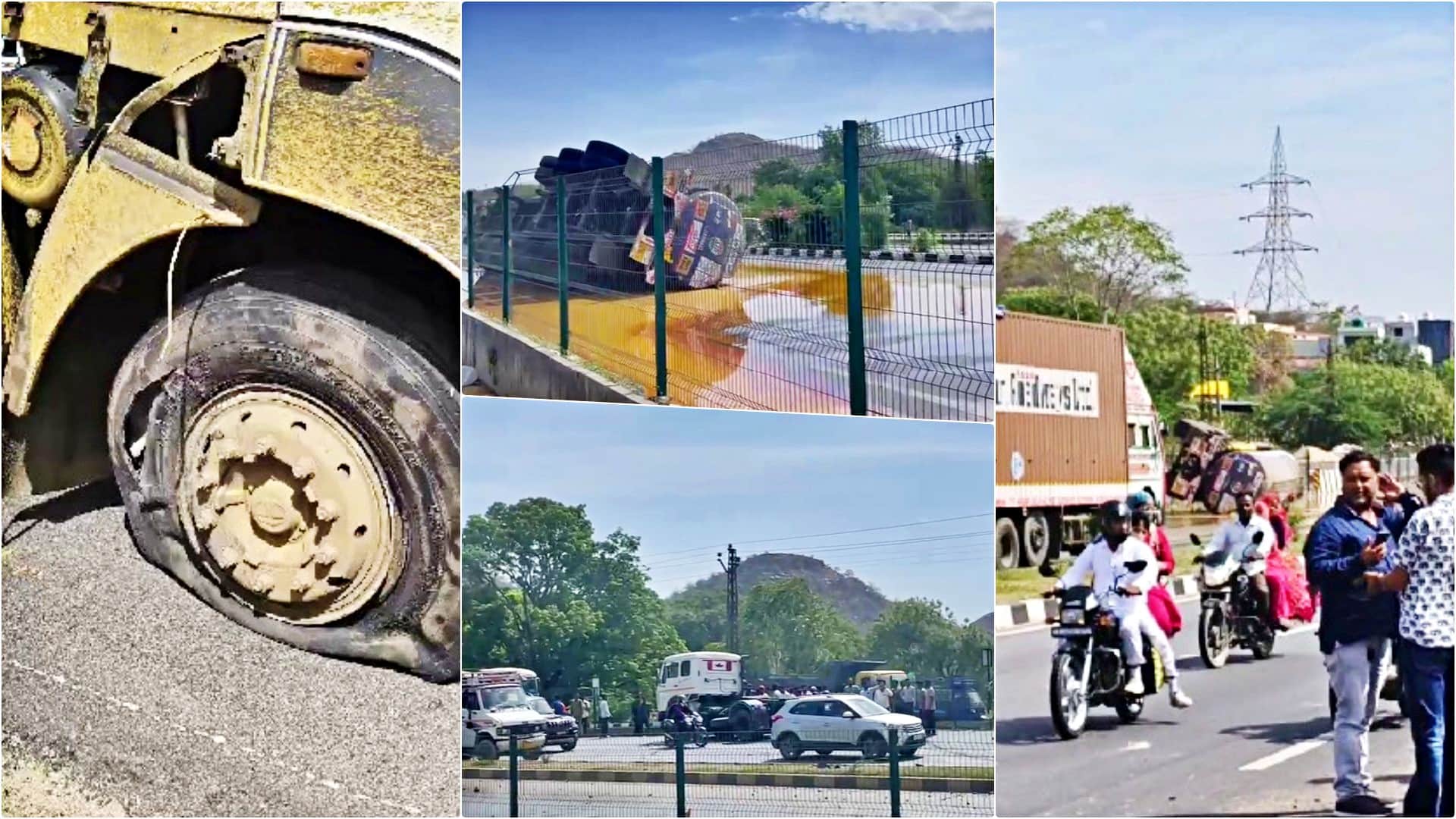 उदयपुर-चित्तौड़गढ़ नेशनल हाईवे पर केमिकल से भरा टैंकर पलटा