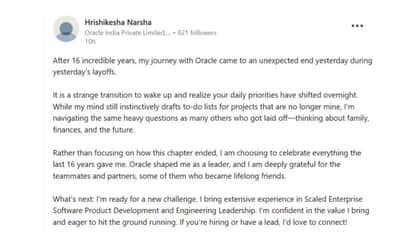 racle layoff 2026 group manager emotional post viral hindi