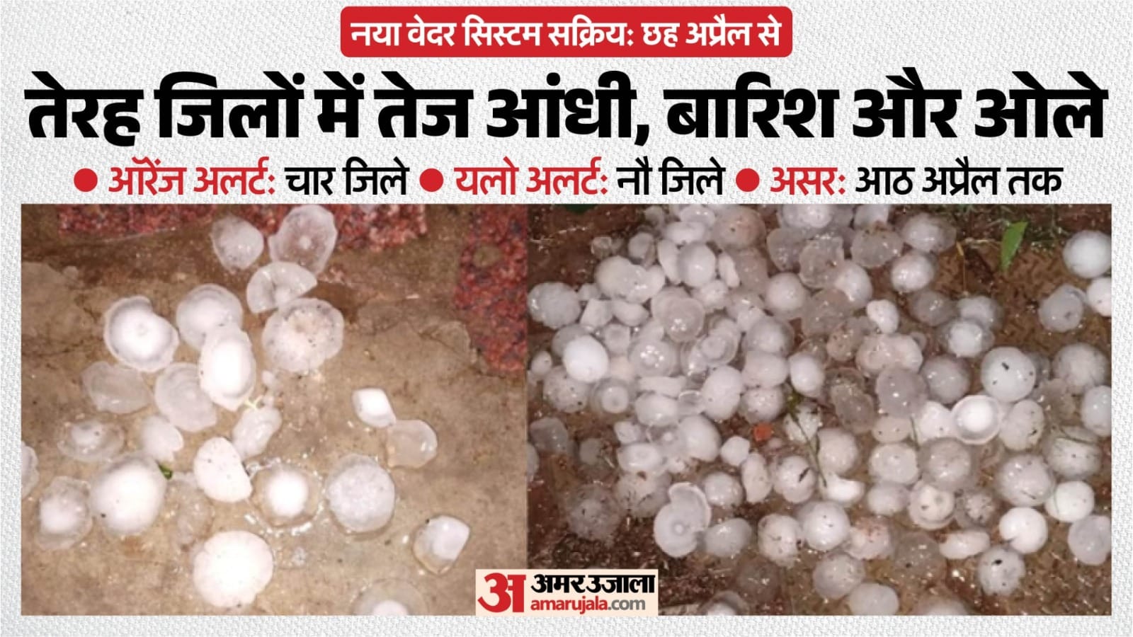 बारिश के साथ गिरे ओले।