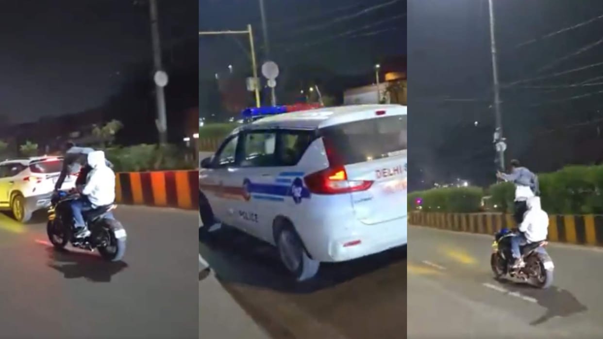 Delhi boys were performing stunts while standing on moving bike front of police face action after viral video