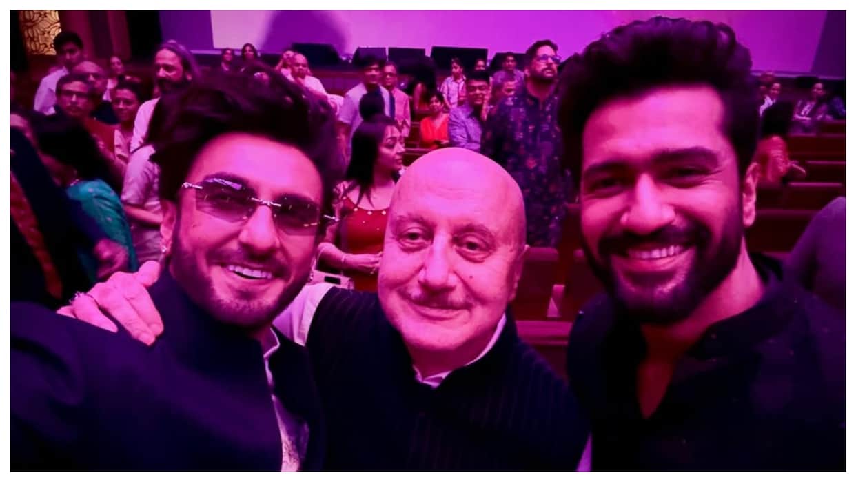 Anupam Kher shares selfie with Ranveer Singh Vicky Kaushal calls himself newcomer