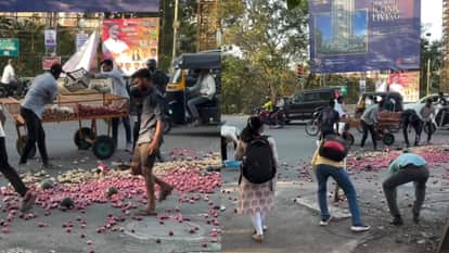 Nashik vegetable cart overturned in the middle of the road people help vendor video goes viral