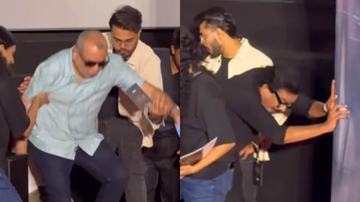 Director Priyadarshan And Actor Paresh Rawal Narrowly escaped falling At Bhooth Bangla Trailer Event