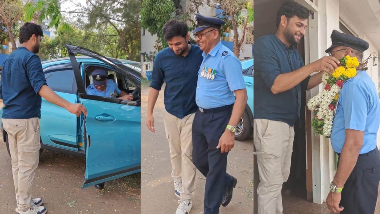 Son saluting his father who retired from the indian air force emotional video goes viral