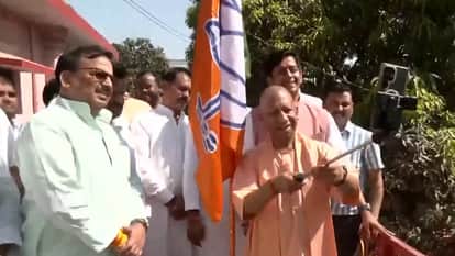 BJP Foundation Day CM Yogi Hoists BJP Flag at Gorakhnath Temple's Hindu Seva Ashram