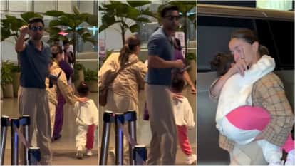 alia bhatt and ranbir kapoor spotted together with Baby Raha at airport Video Goes Viral