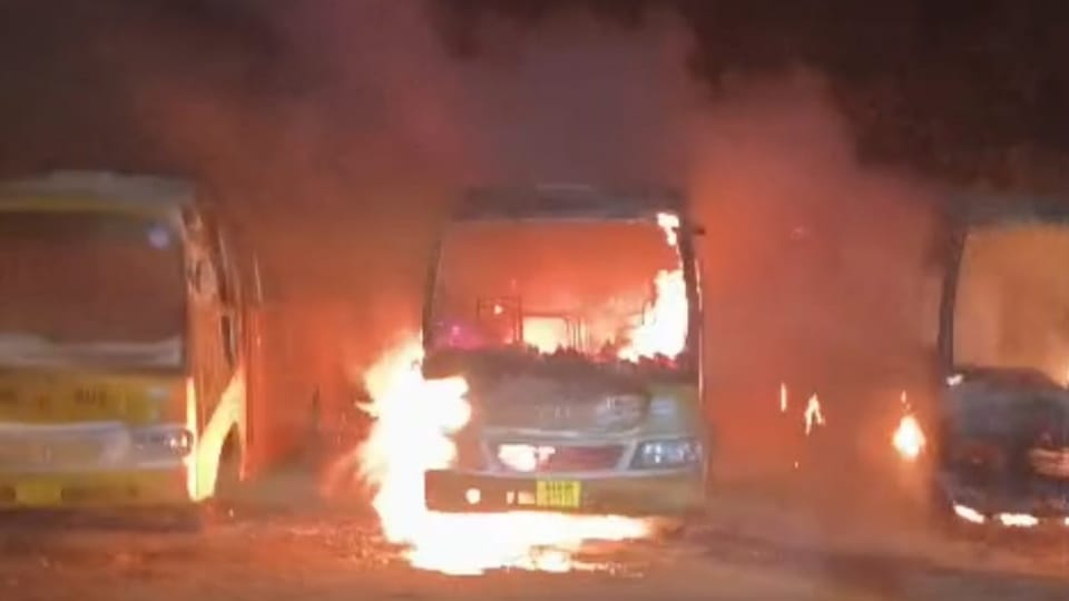 Haridwar News Massive Fire Engulfs Three School Buses in Alipur Village