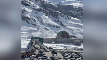 Himachal Weather Snowfall on the peaks of Rohtang, Bharmour, and Pangi; clouds open up over Shimla.