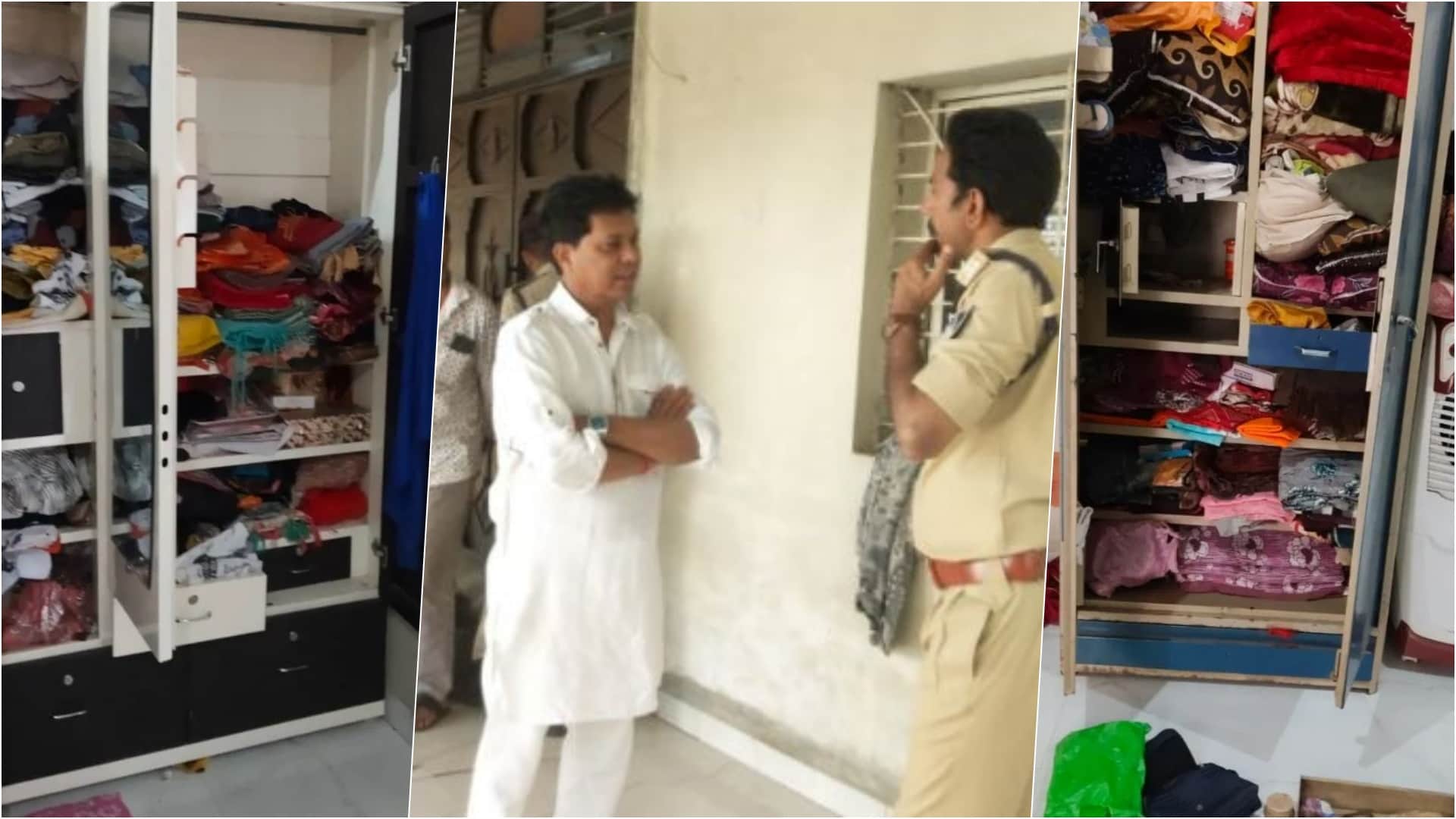 घर में बिखरा सामान और जांच करती पुलिस