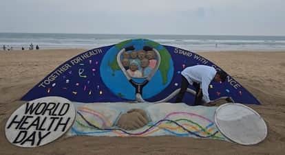 World Health Day: Sudarshan Patnaik salutes healthcare workers, creates sand art on Odisha beach