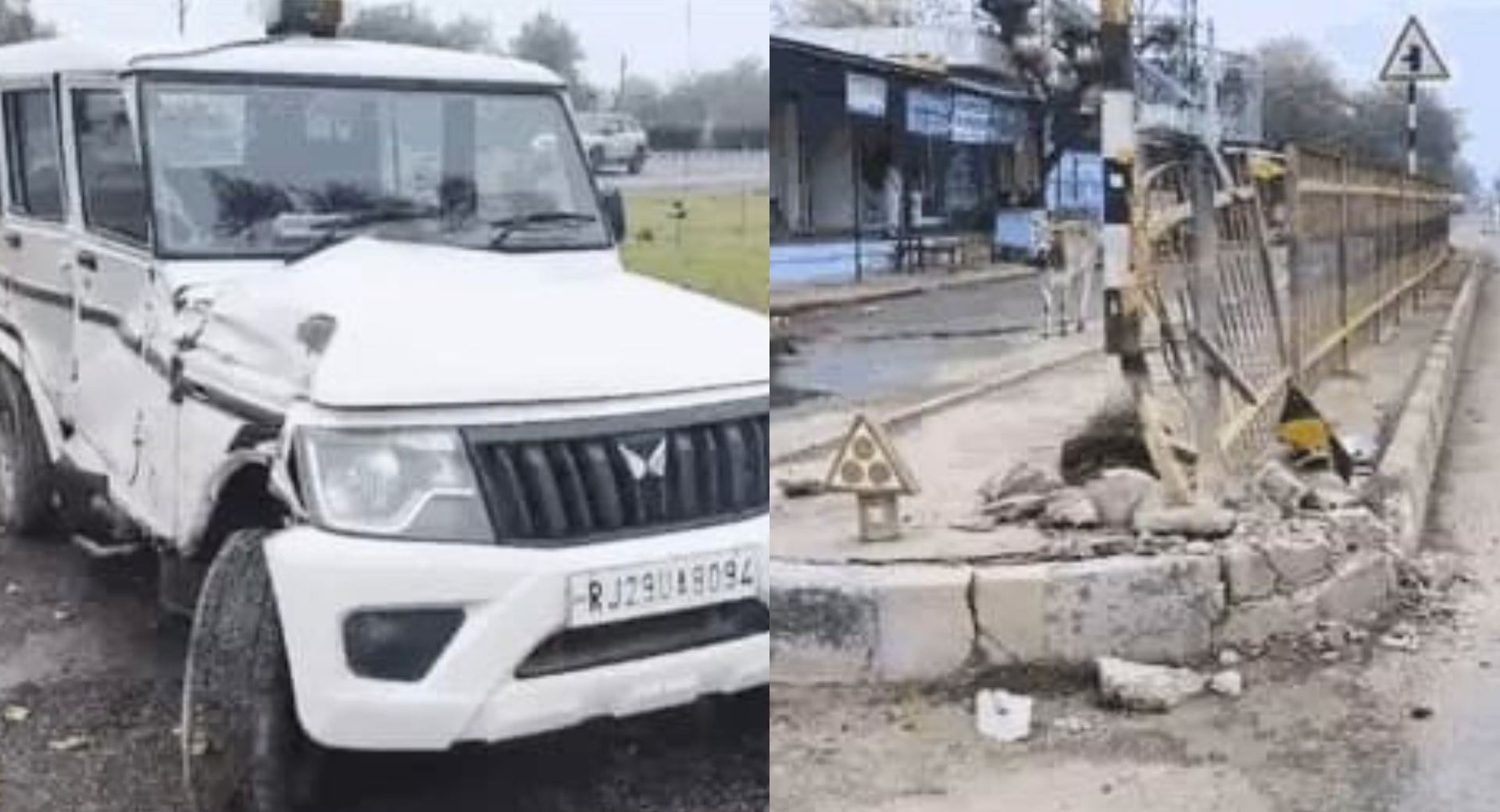 अनियंत्रित ट्रक ने पुलिस वाहन से टकराया