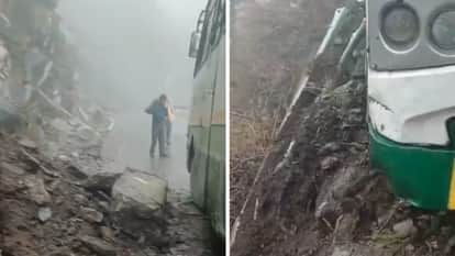 Himachal Chamba Rocks fall from hillside onto HRTC bus passengers were on board Watch video