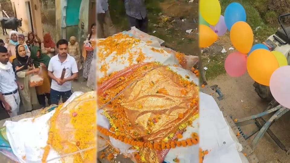 Village Bids Emotional Farewell to 24-Year-Old Cow with Band and Flowers in Baghpat