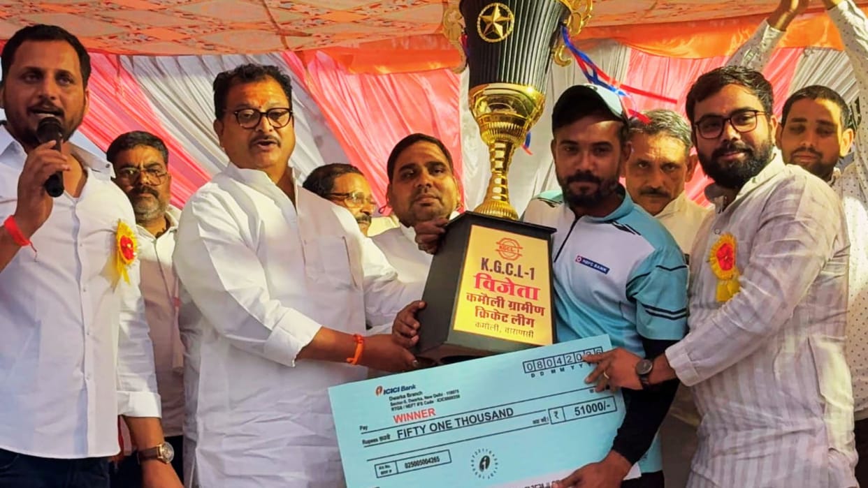 Cricket Five runs needed off final two balls Captain Rohit smashed six to make Ashapur the champions