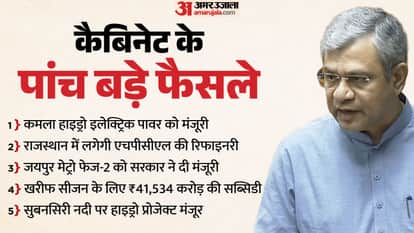 Union Cabinet decisions Ashwini Vaishnaw jaipur Metro fertilizer subsidy HPCL Refinery hydro electric projects