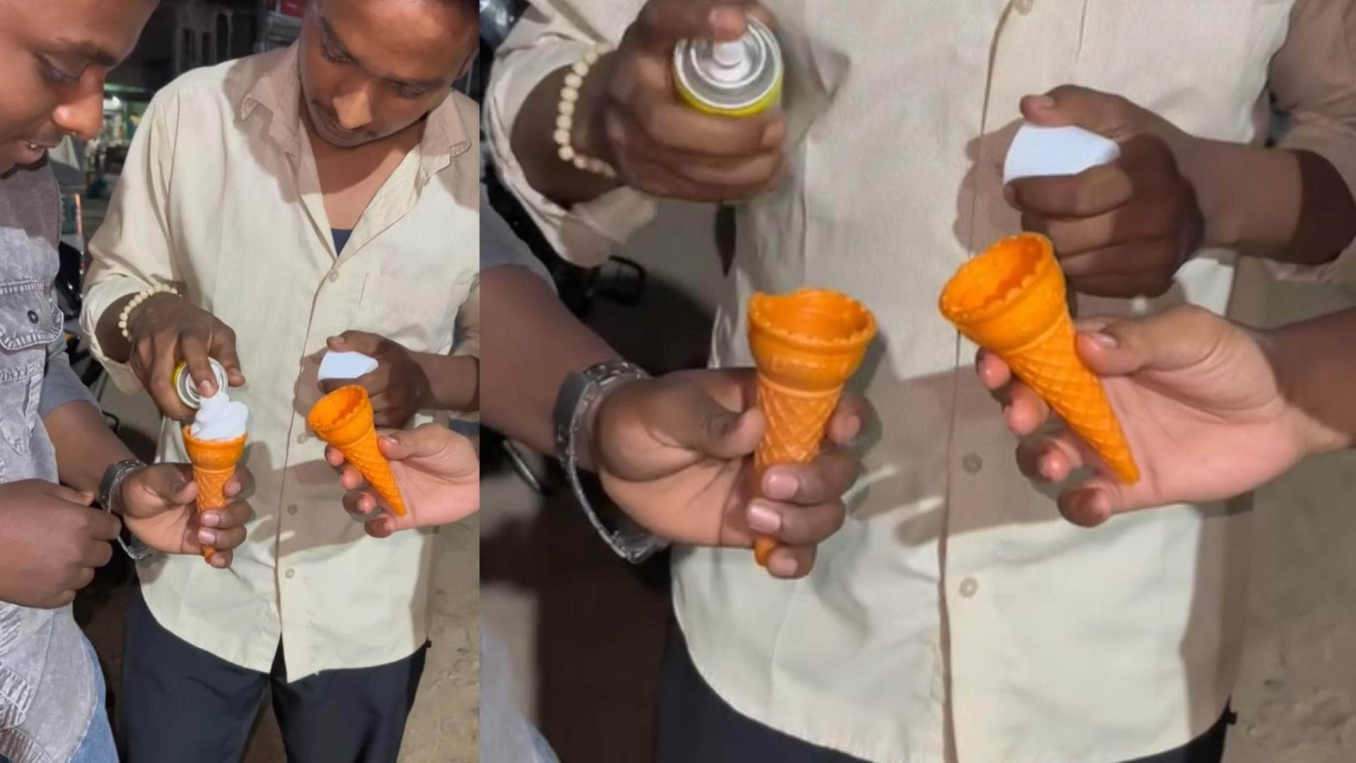 शख्स ने दोस्तों को खिला दी  स्नो स्प्रे वाली आइसक्रीम