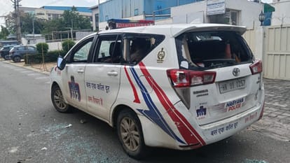 Protesting employees set bike on fire in Manseer in Gurugram