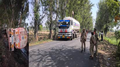 A tanker full of ethanol overturned after going out of control