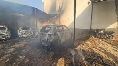 Fire breaks out in car parking lot in Firozabad