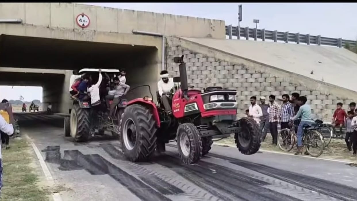 Dangerous Stunts with Tractors Under Ganga Expressway Underpass in Budaun