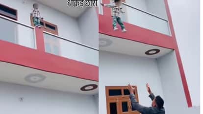 Viral Video Man Catches His Little Kid Jumping From 1st Floor Just For Reel