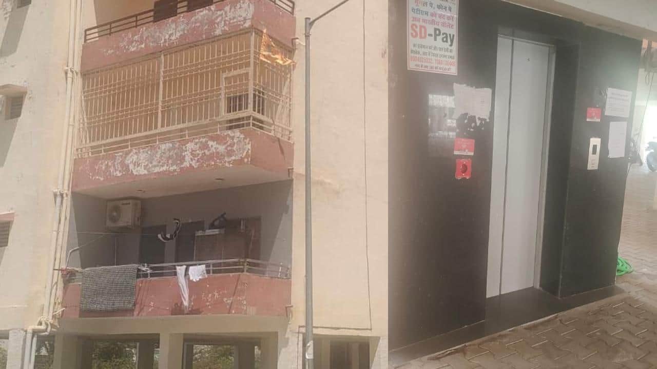 बेतवा बिहार इमारत का रंग उड़ा हुआ व खराब पड़ी लिफ्ट।