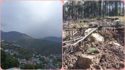 Himachal Hillside at Chohla, near Dharamshala begins to crack after just two days of rain