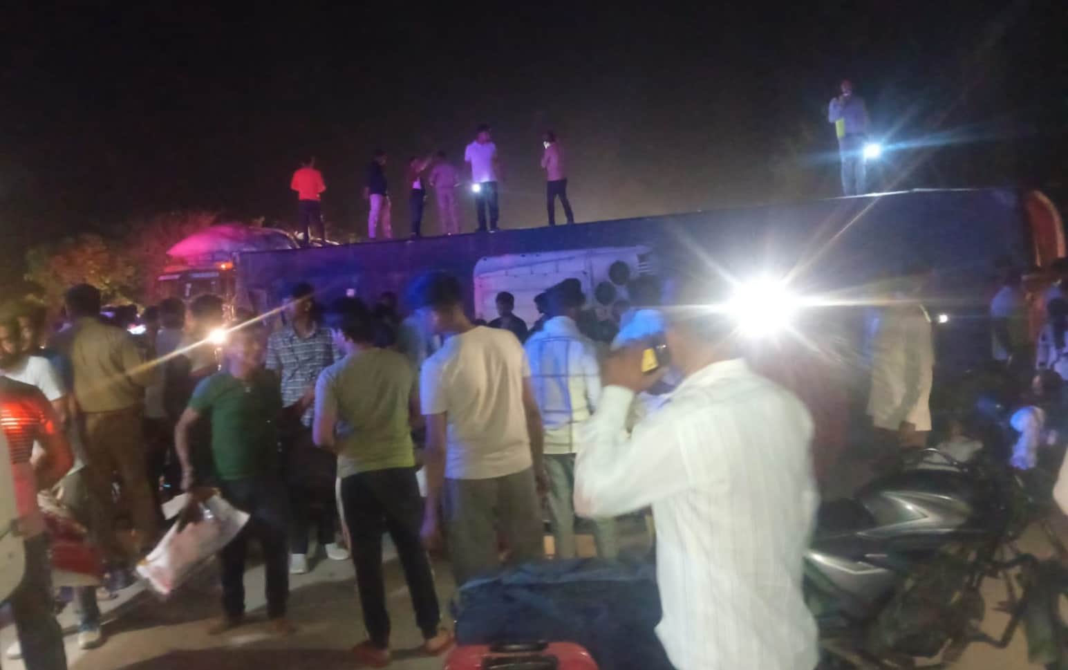 Sleeper Bus Overturns on Yamuna Expressway Two Dozen Passengers Injured