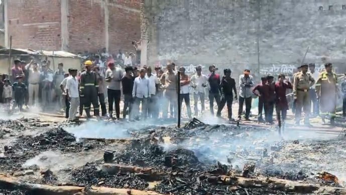 Massive Fire Engulfs 19 Shanties in Hapur Goods Worth Lakhs Reduced to Ashes