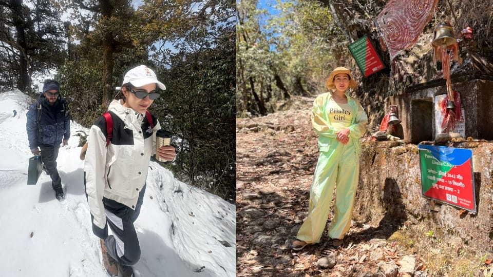 Actress Sara Ali Khan Done trekking through snowfall in valleys of Panwali Kantha Tehri Uttarakhand See Photos