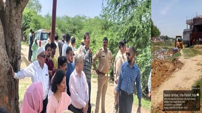 भूमि पर अवेध कब्जे को देखने पहुंची वीसी प्रो नईमा खातून, कब्जा हटाता वाहन