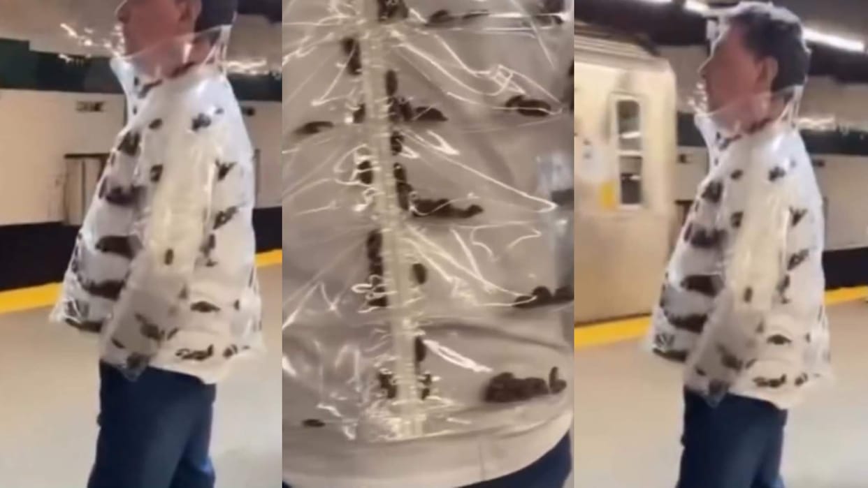 New york city man arrives at metro station wearing jacket with live cockroaches video goes viral