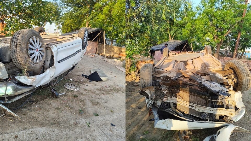 BJP leader car overturns, wife injured