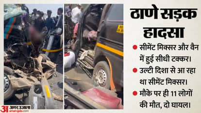 Maharashtra Accident Updates Thane Vehicle Collides with Cement Mixer on Bridge Dead Injured Rescue news