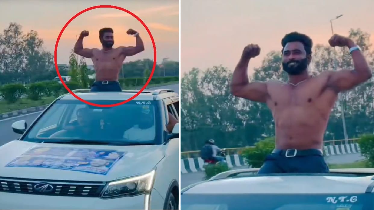 Dangerous stunt on moving car challan of Rs 21500 issued