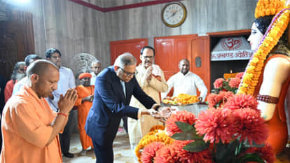Gorakhpur, Tata Sons Chairman N. Chandrasekaran visits Gorakhnath Temple; offers prayers alongside CM Yogi.