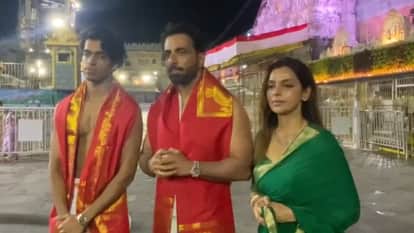 sonu sood offered prayer in tirumala vankateshwar temple with son and wife after mitali raj