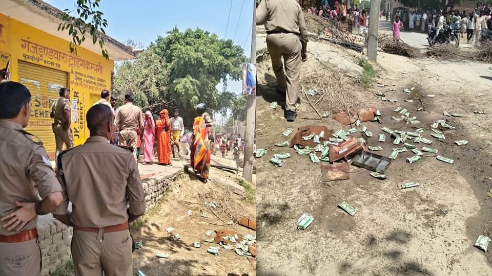 Women create uproar in protest against liquor shop in kasganj