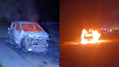 Car Catches Fire on Highway Driver Jumps Out to Save His Life
