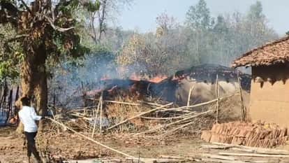 Fire breaks out in a pile of crop stubble kept near a farmer house a portion of house also engulfed in flames