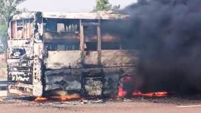 Moving Bus Engulfed in Flames Accident on Purvanchal Expressway Driver and Passengers safe