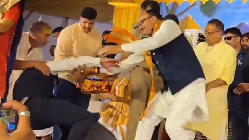 Mathura SDM Stumbles on Stage Deputy CM Brajesh Pathak Rushes to Help Gesture Wins Hearts