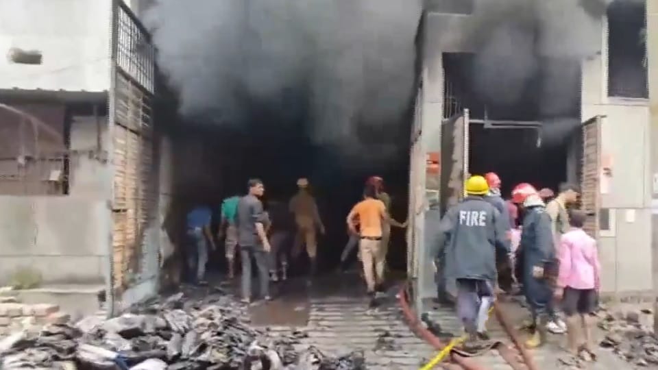 Fire breaks out at a factory in Delhi's Narela Industrial Area