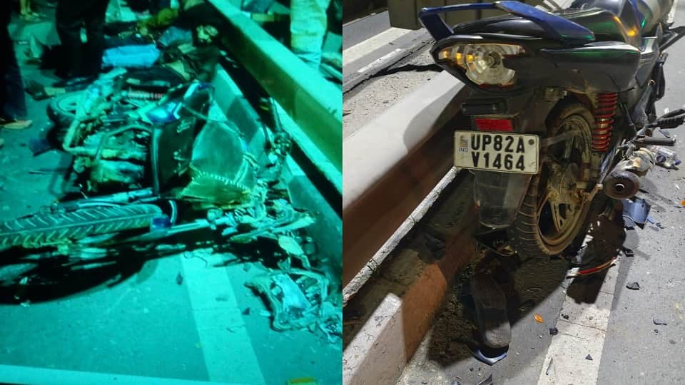 मथुरा में दो बाइकों की टक्कर।