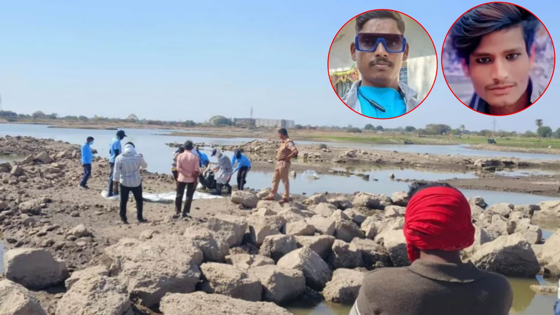 मथुरी तालाब से शव निकलवाते पुलिस अधिकारी