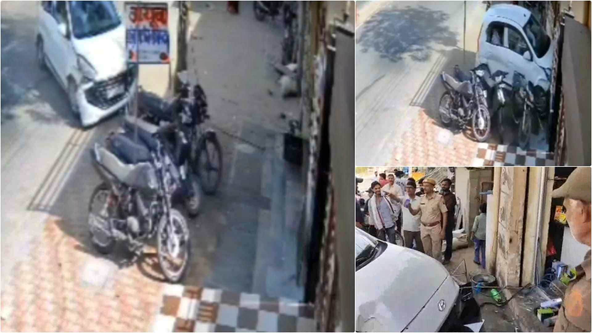 दुकान में घुसी बेकाबू कार