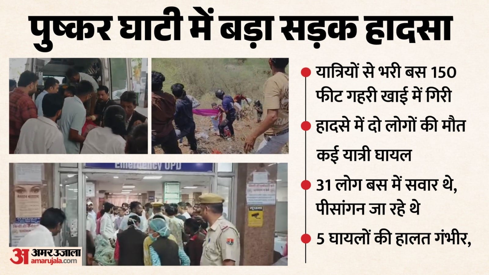 अजमेर: पुष्कर घाटी में घटित सड़क हादसे के बाद मची अफरा-तफरी।