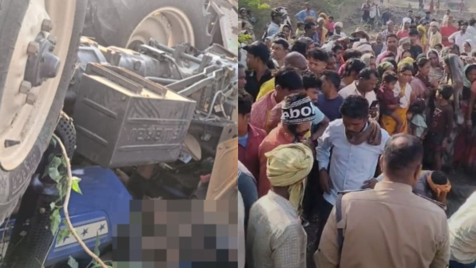 अनियंत्रित होकर पलटा ट्रैक्टर, चार युवकों की हुई दर्दनाक मौत।
