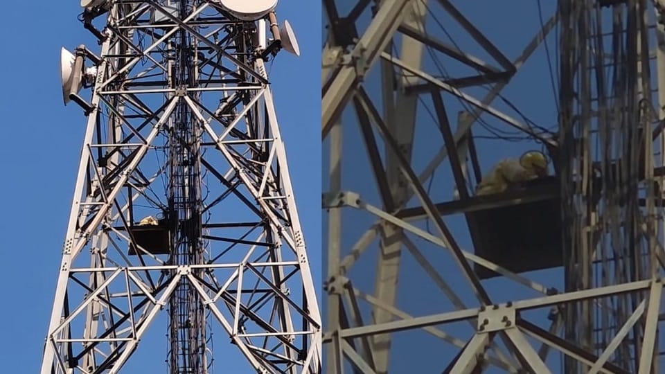 Wife Climbs Mobile Tower in Etah